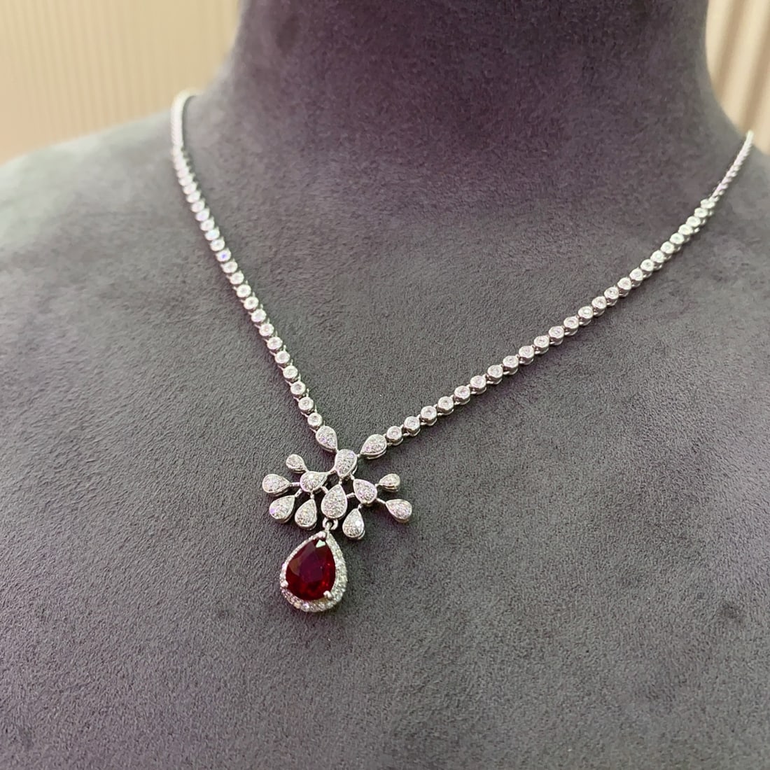 14k Gold 1.00 Ct Natural Ruby & Diamond Necklace - 3