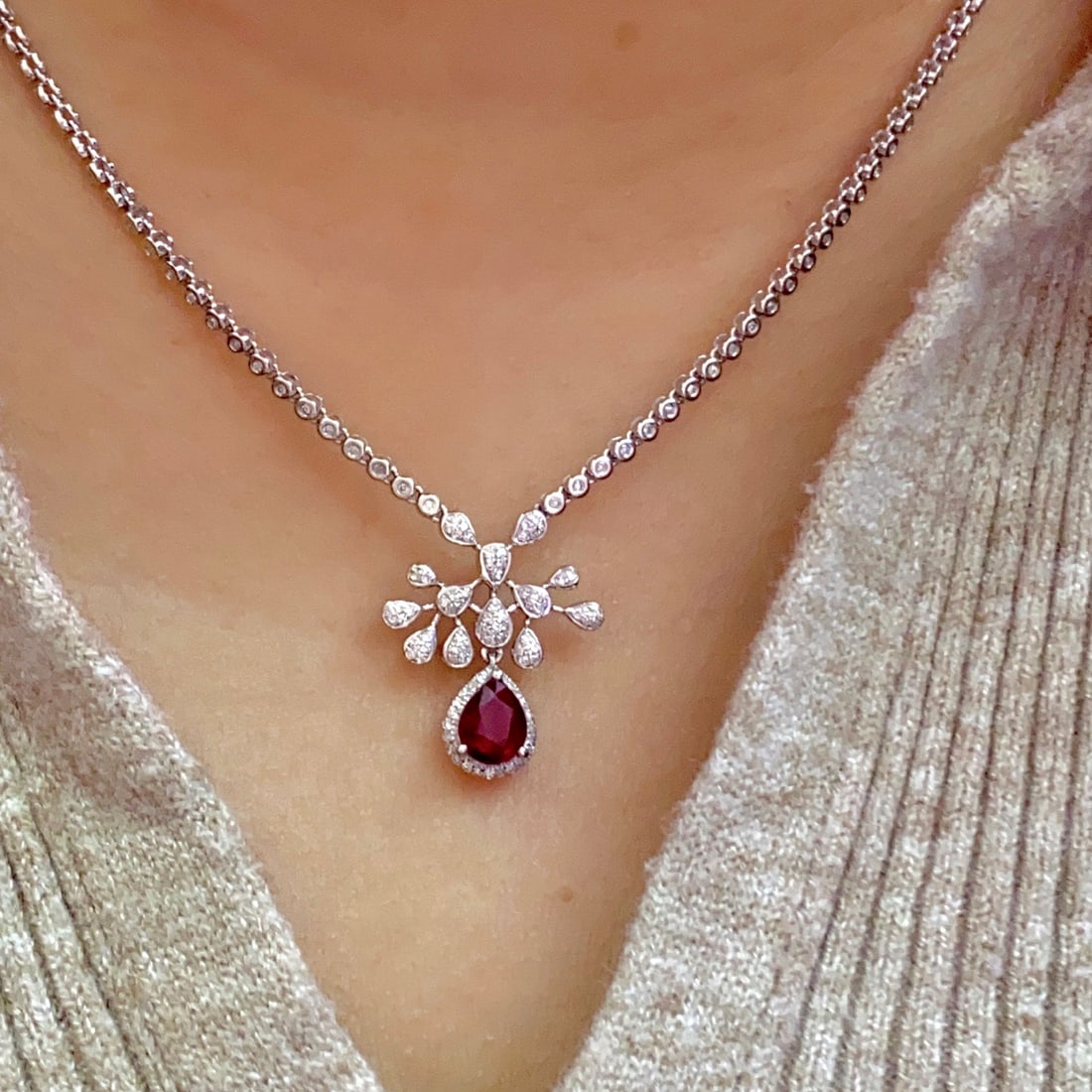 14k Gold 1.00 Ct Natural Ruby & Diamond Necklace - 6