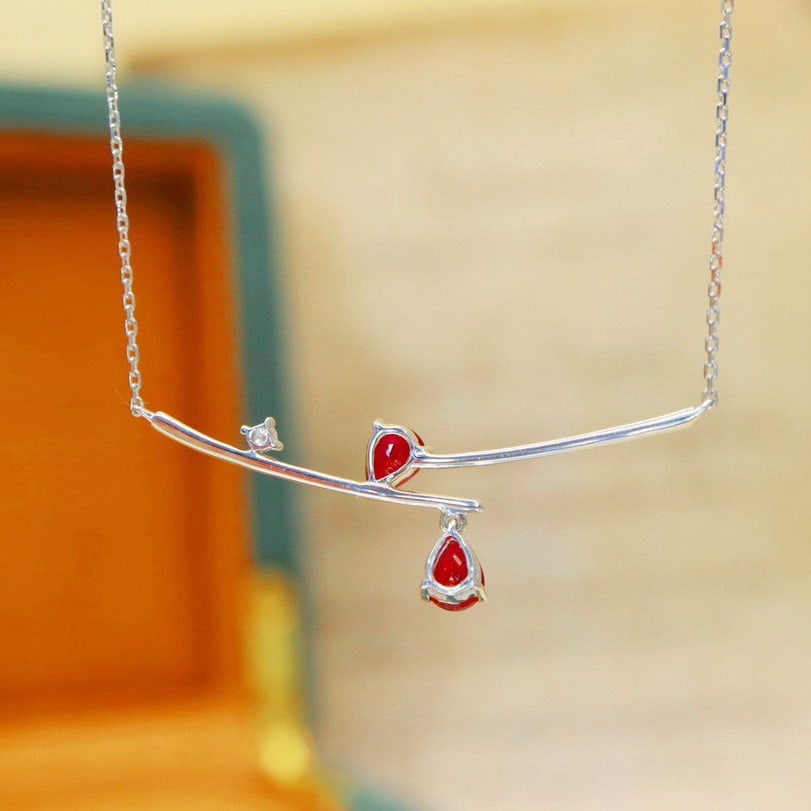 14k Gold 0.65 Ctw Natural Ruby & Diamond Necklace - 4