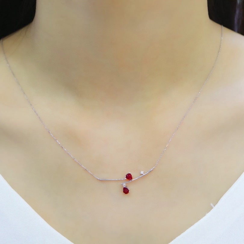 14k Gold 0.65 Ctw Natural Ruby & Diamond Necklace - 5