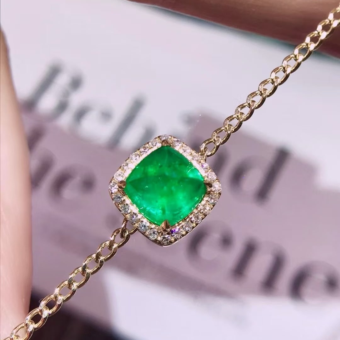 14k Gold 1.85 Ctw Vivid Green Natural Emerald & Diamond Bracelet - 2