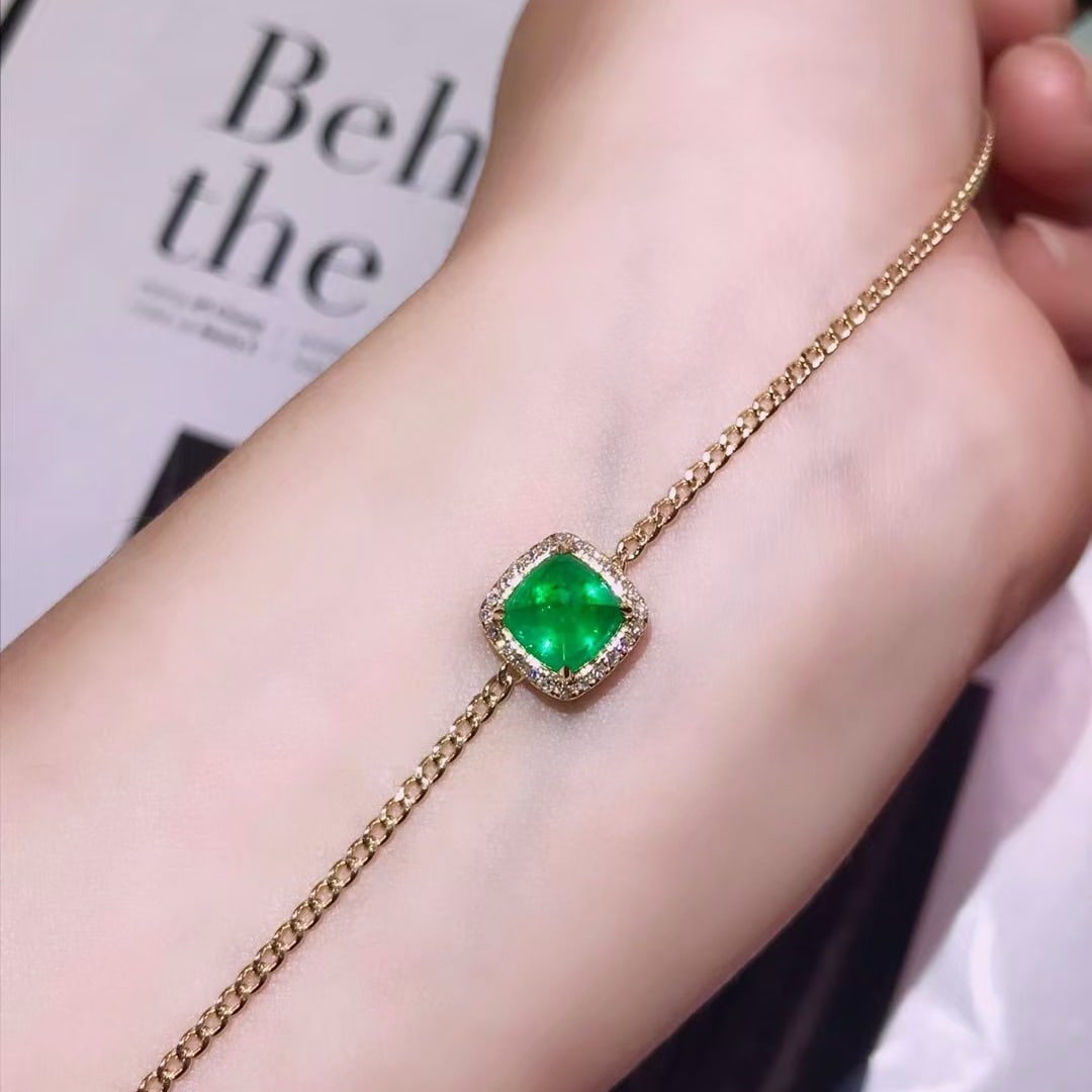 14k Gold 1.85 Ctw Vivid Green Natural Emerald & Diamond Bracelet - 3
