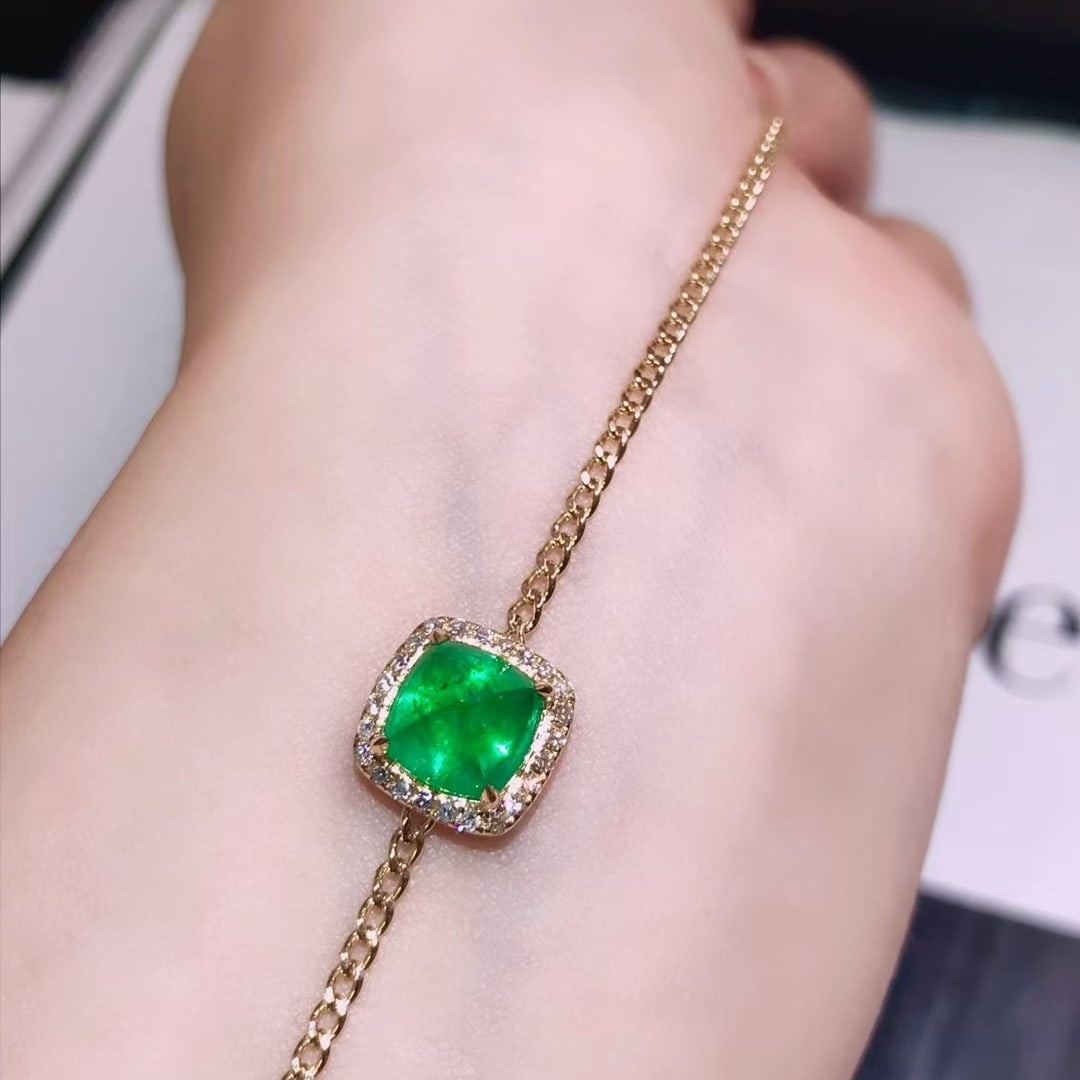 14k Gold 1.85 Ctw Vivid Green Natural Emerald & Diamond Bracelet - 4