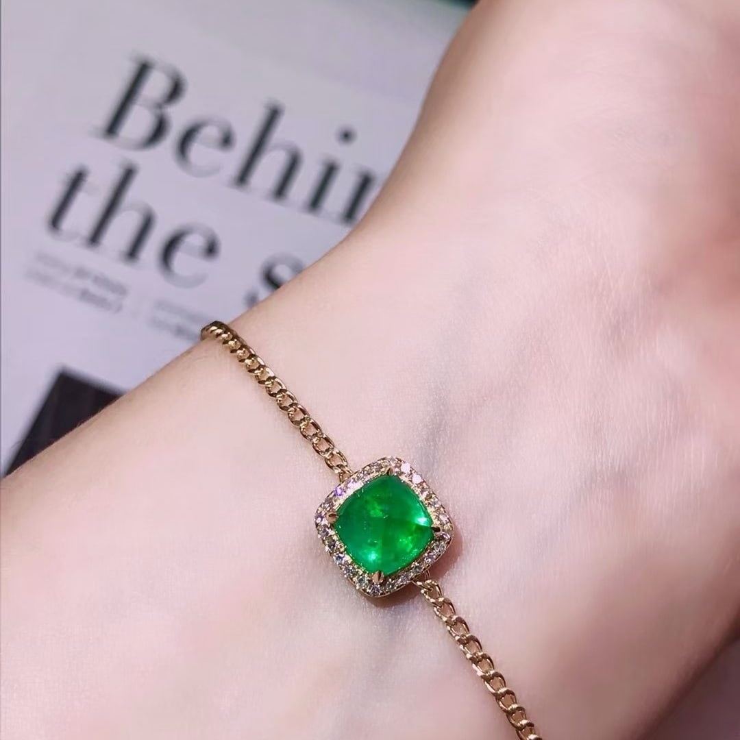 14k Gold 1.85 Ctw Vivid Green Natural Emerald & Diamond Bracelet - 5