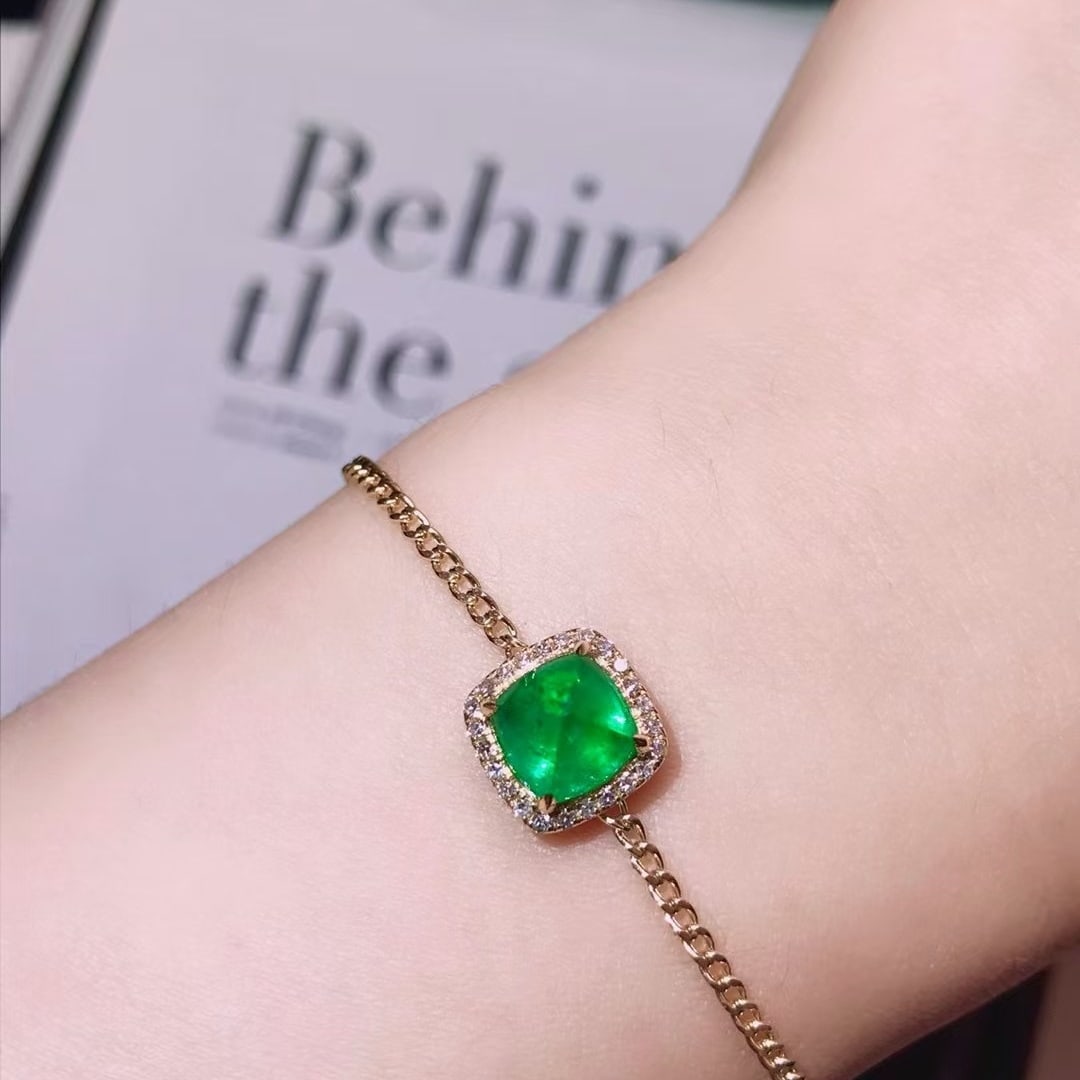 14k Gold 1.85 Ctw Vivid Green Natural Emerald & Diamond Bracelet - 6