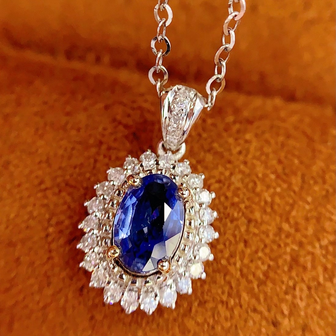 14k Gold 0.75 Ct Natural Sapphire & Diamond Pendant( Without Chain ) - 2