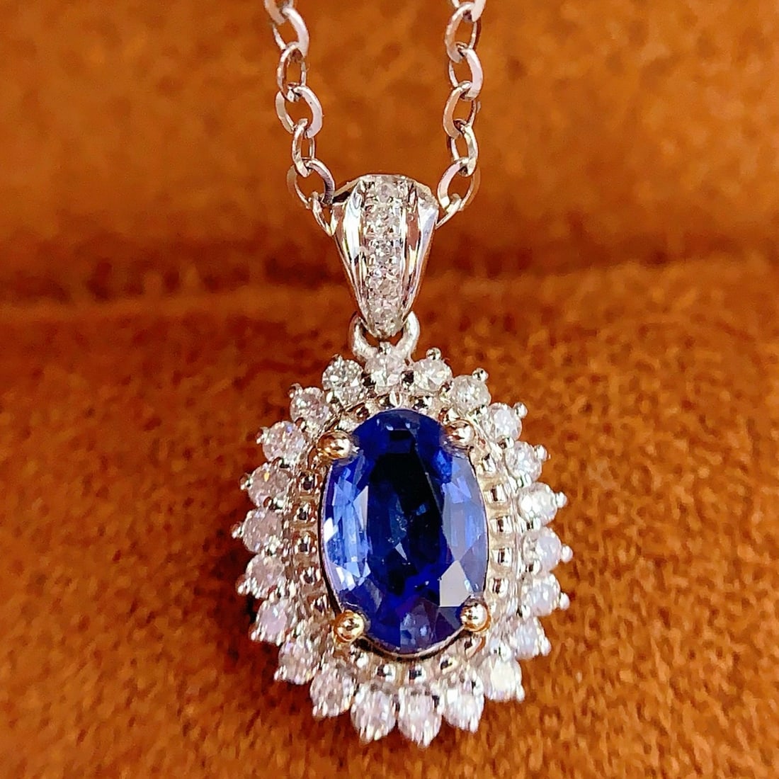 14k Gold 0.75 Ct Natural Sapphire & Diamond Pendant( Without Chain ) - 3