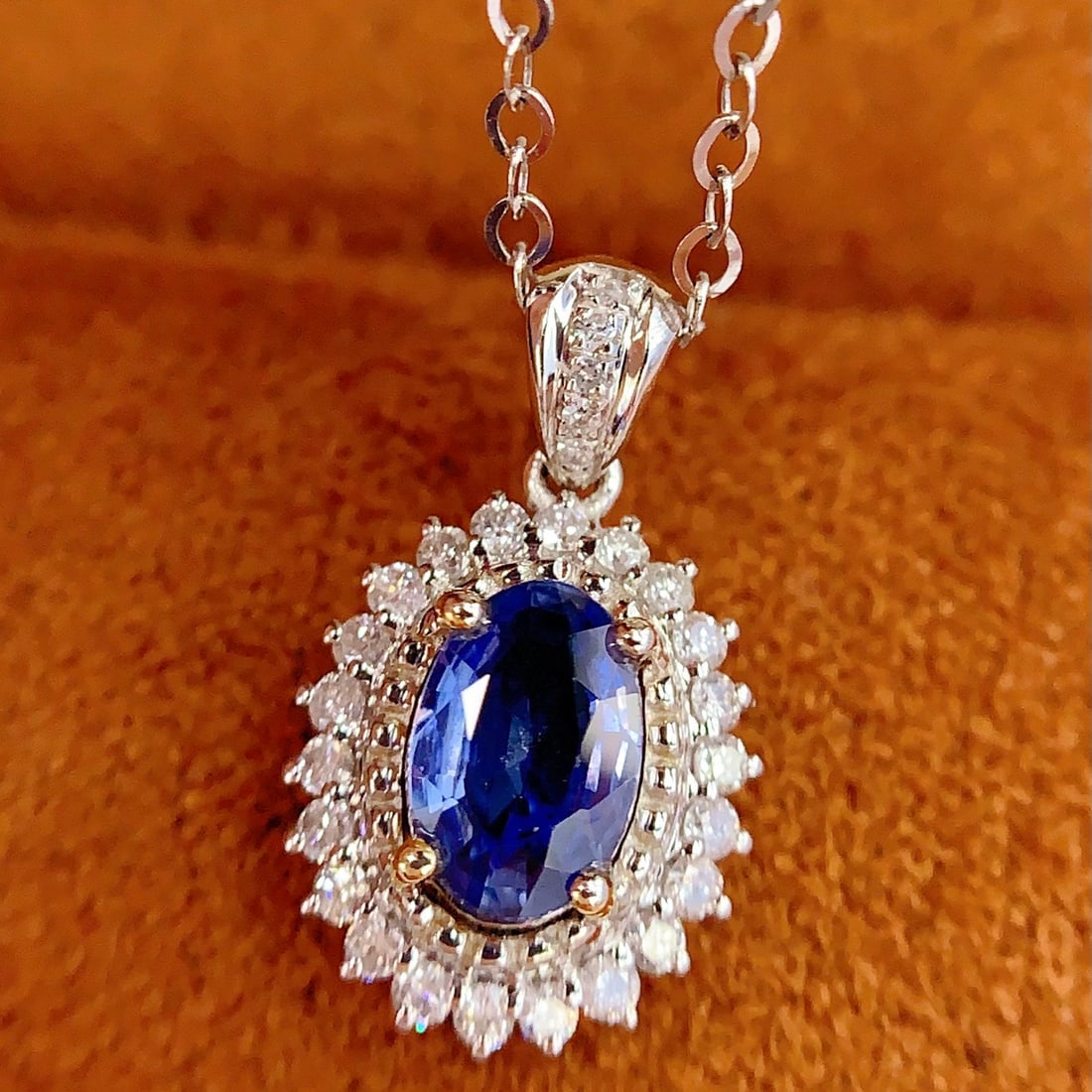 14k Gold 0.75 Ct Natural Sapphire & Diamond Pendant( Without Chain ) - 4