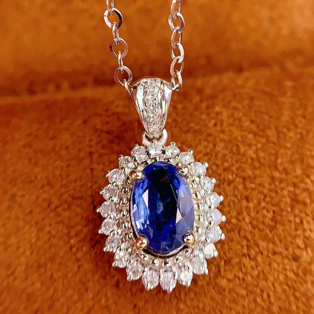 14k Gold 0.75 Ct Natural Sapphire & Diamond Pendant( Without Chain ) - 5