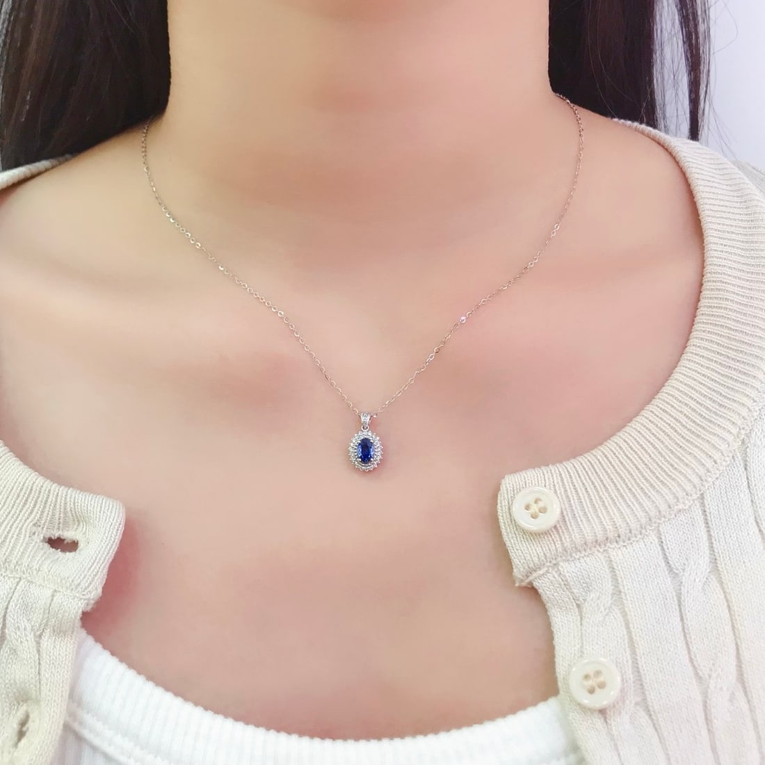 14k Gold 0.75 Ct Natural Sapphire & Diamond Pendant( Without Chain ) - 6