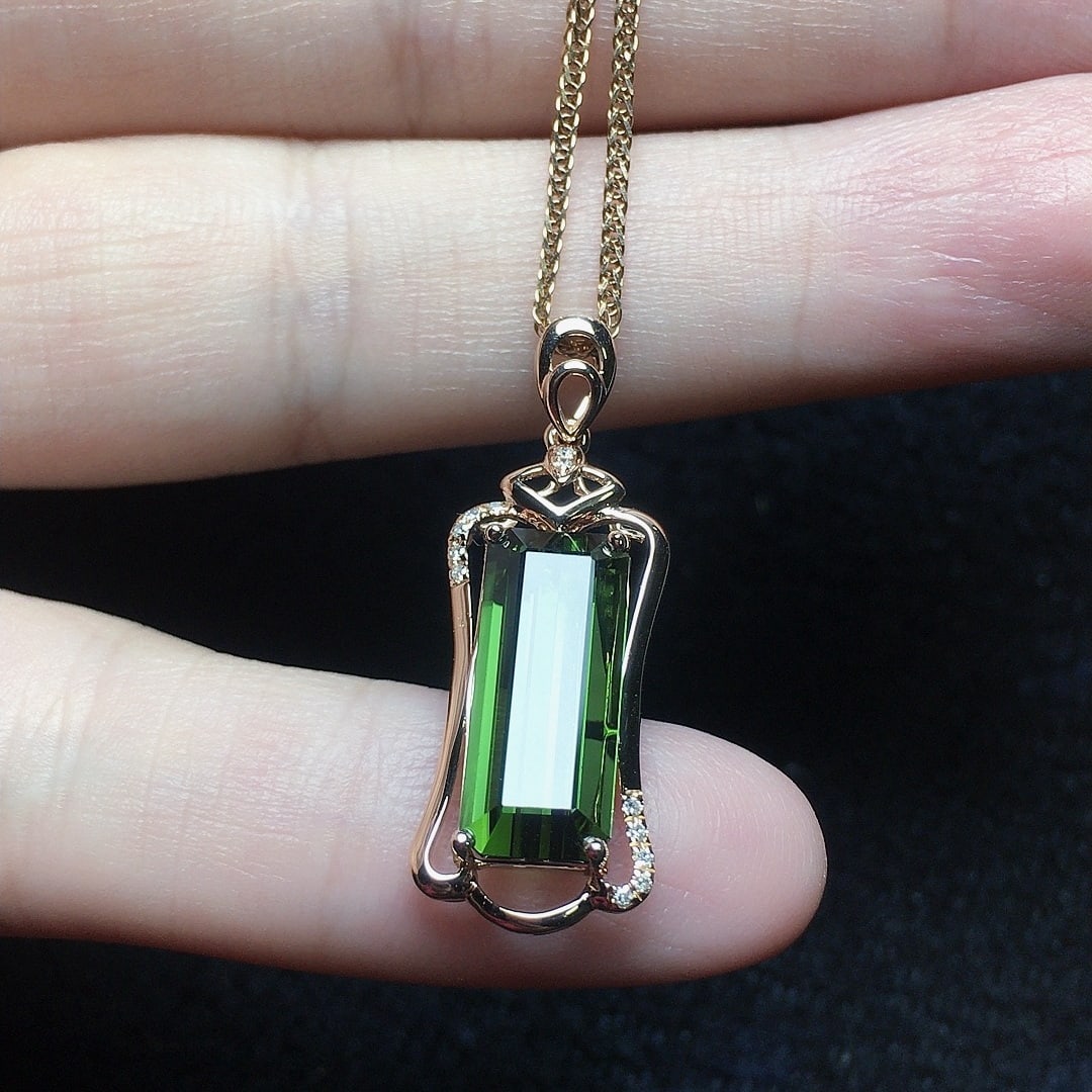 14k Gold 4.37 Ct Natural Tourmaline & Diamond Pendant( Without Chain ) - 2