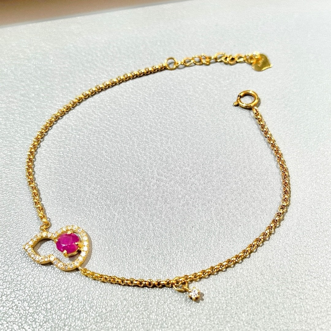14k Gold 0.61 Ctw Natural Ruby & Diamond Bracelet - 2