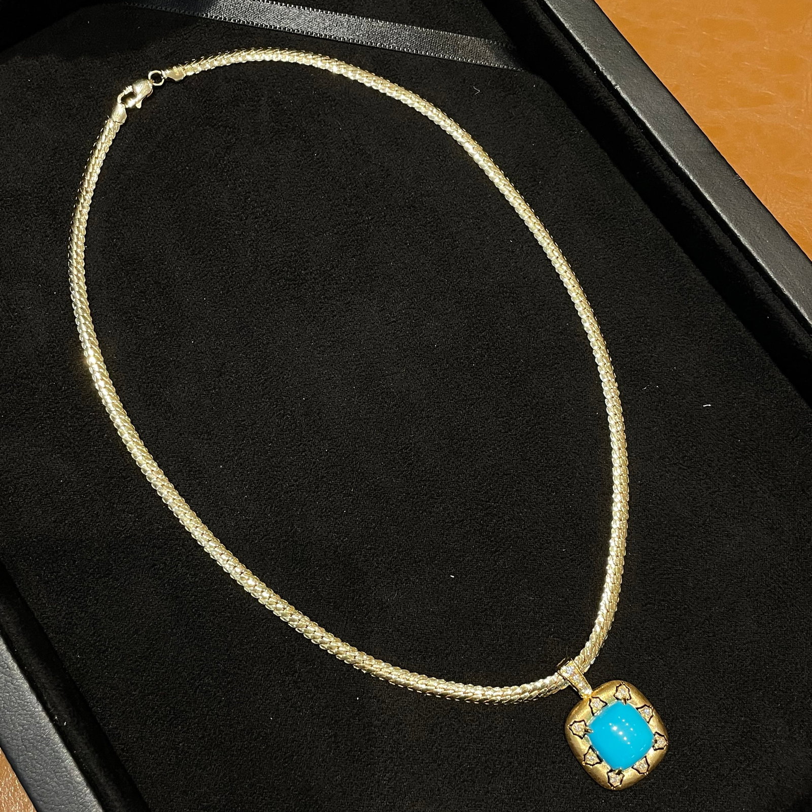 14k Gold 5.96 Ctw Natural Blue Turquoise & Diamond Pendant( Without Chain ) - 5