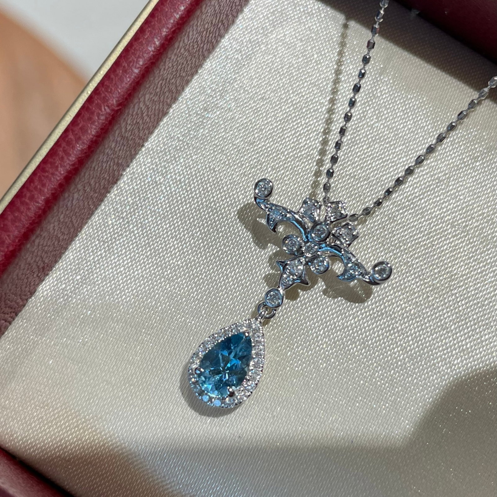 14k Gold 0.42 Ct Natural Aquamarine & Diamond Pendant( Without Chain ) - 2