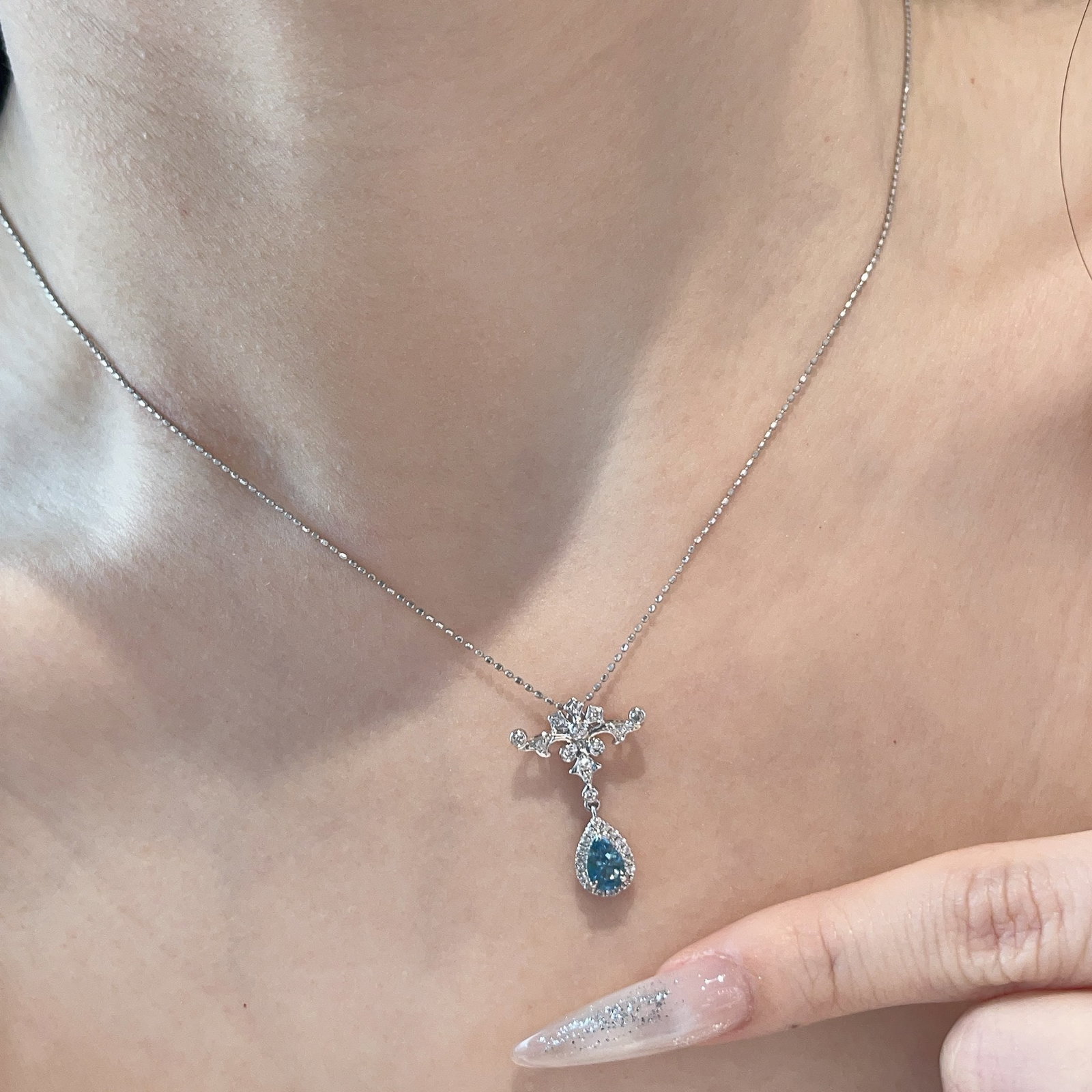 14k Gold 0.42 Ct Natural Aquamarine & Diamond Pendant( Without Chain ) - 3