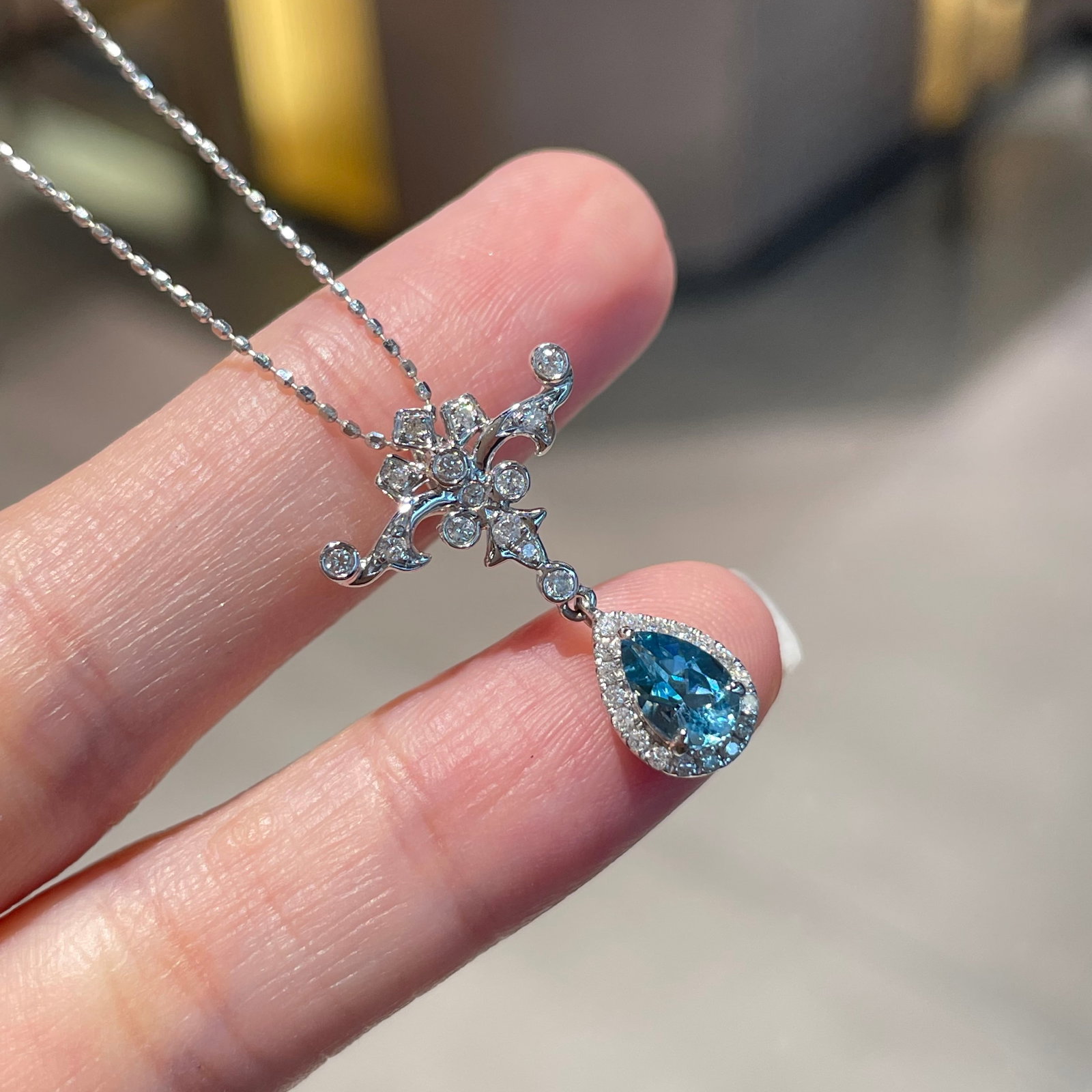 14k Gold 0.42 Ct Natural Aquamarine & Diamond Pendant( Without Chain ) - 5
