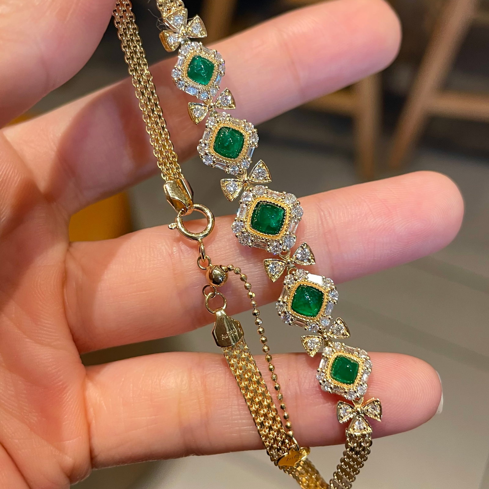 14k Gold 1.40 Ct Vivid Green Natural Emerald & Diamond Bracelet - 7