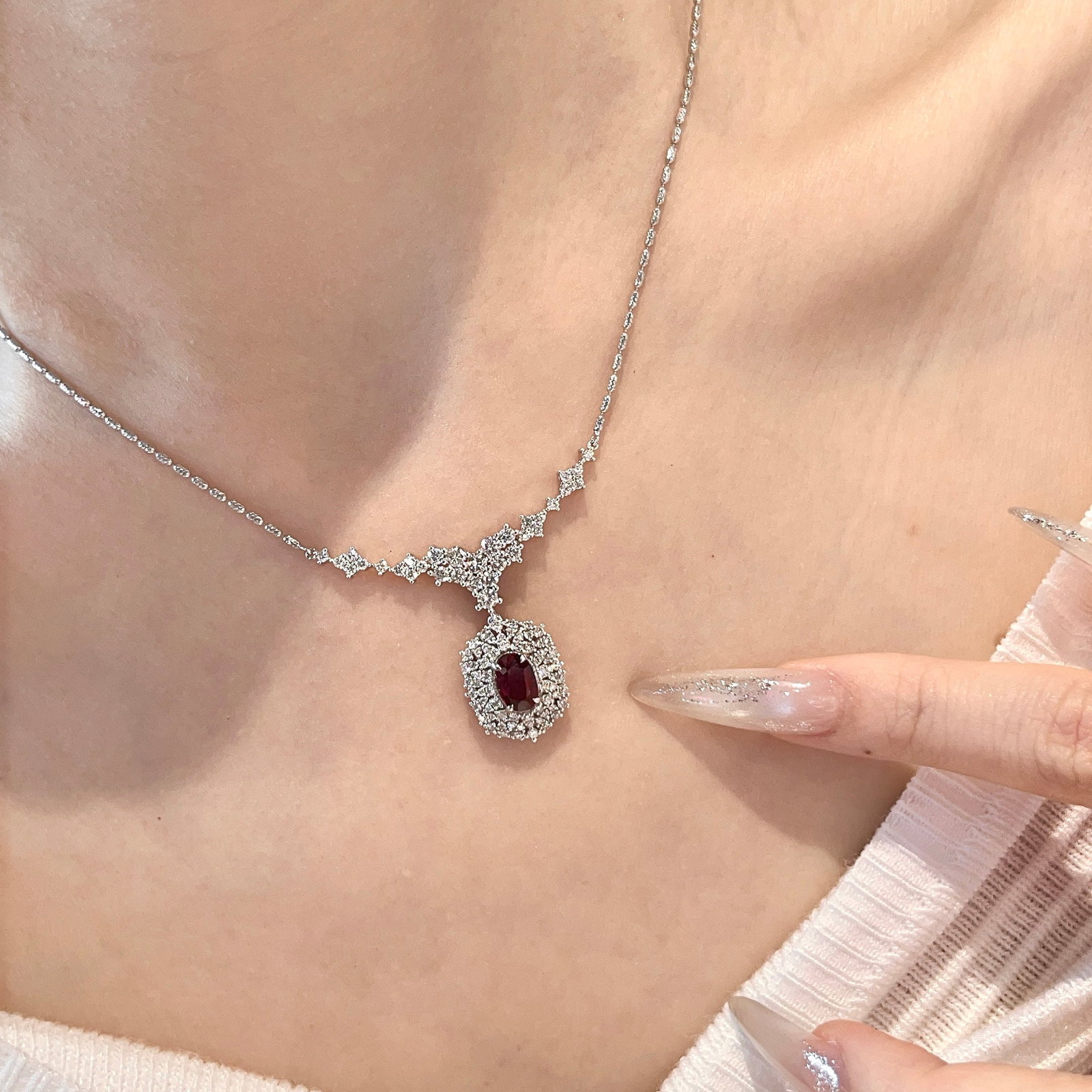 14k Gold 2.35 Ctw Natural Ruby & Diamond Necklace - 2
