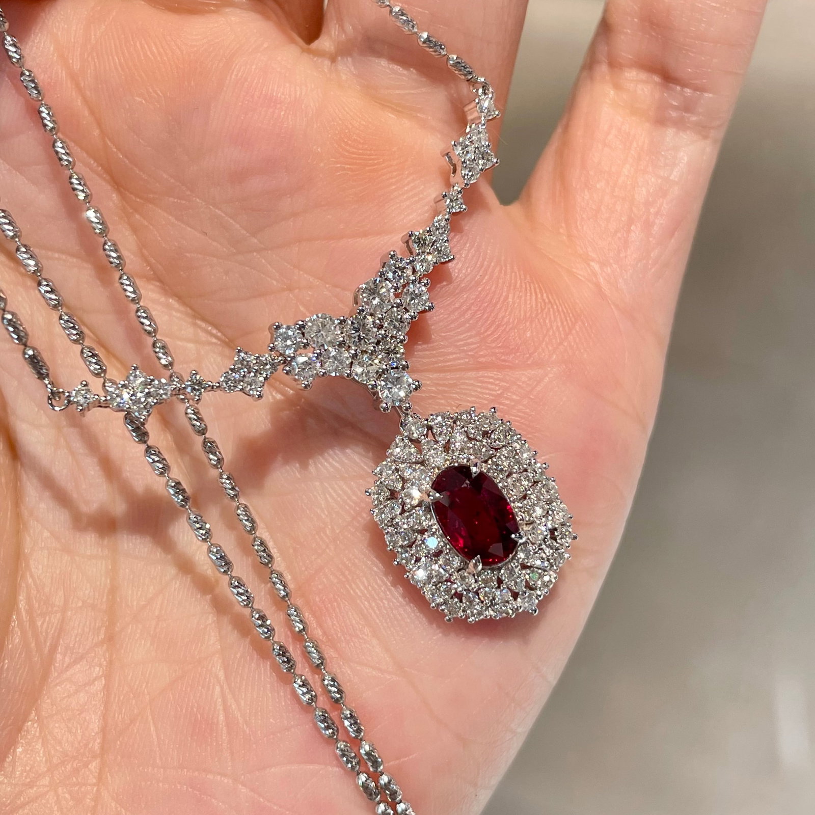 14k Gold 2.35 Ctw Natural Ruby & Diamond Necklace - 5