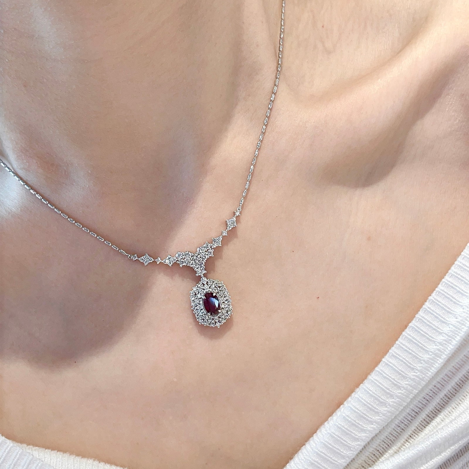 14k Gold 2.35 Ctw Natural Ruby & Diamond Necklace - 6