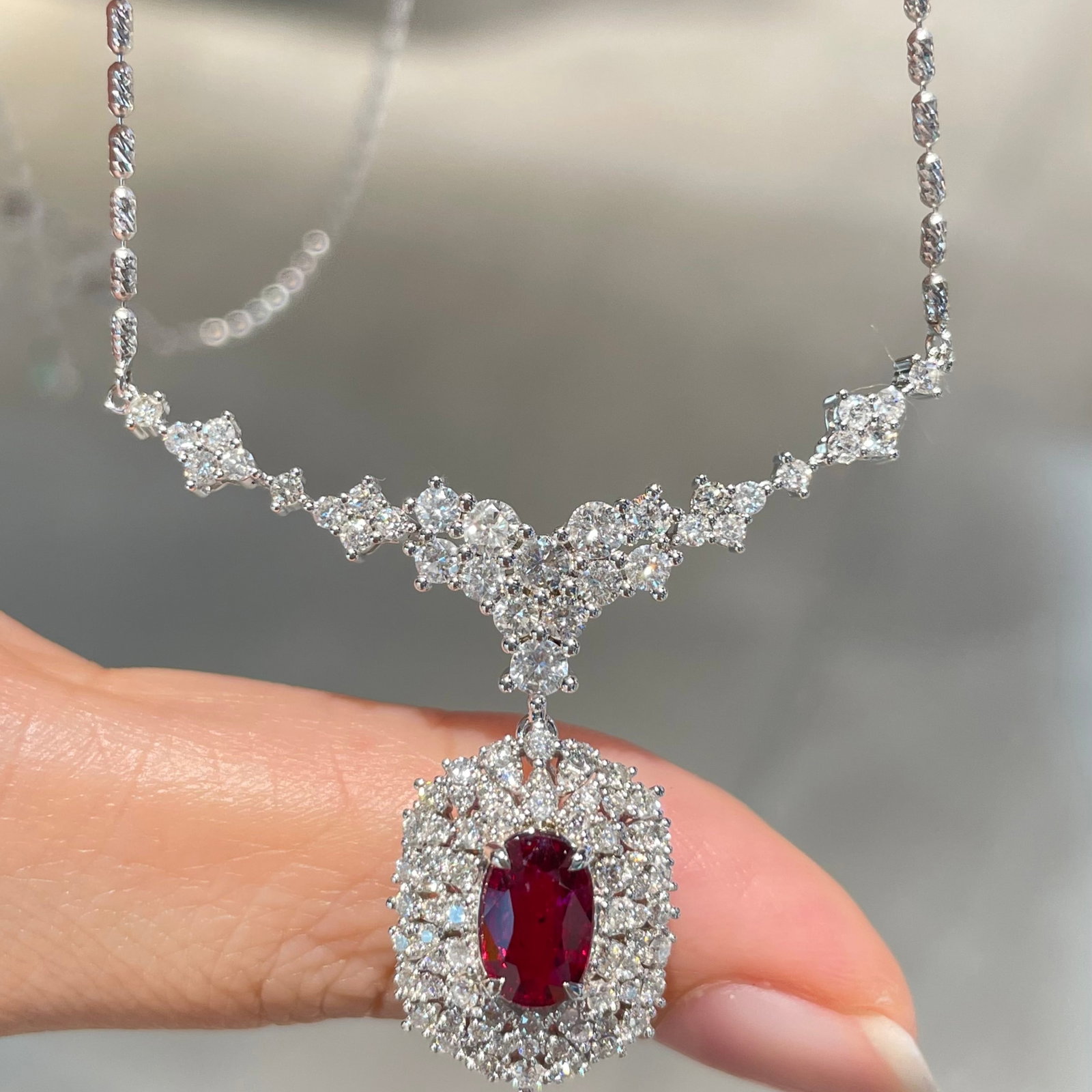 14k Gold 2.35 Ctw Natural Ruby & Diamond Necklace - 7