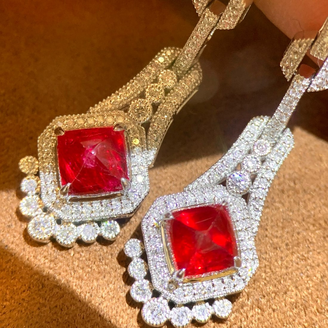14k Gold 2.5 Ct Natural Spinel & Diamond Earrings - 2