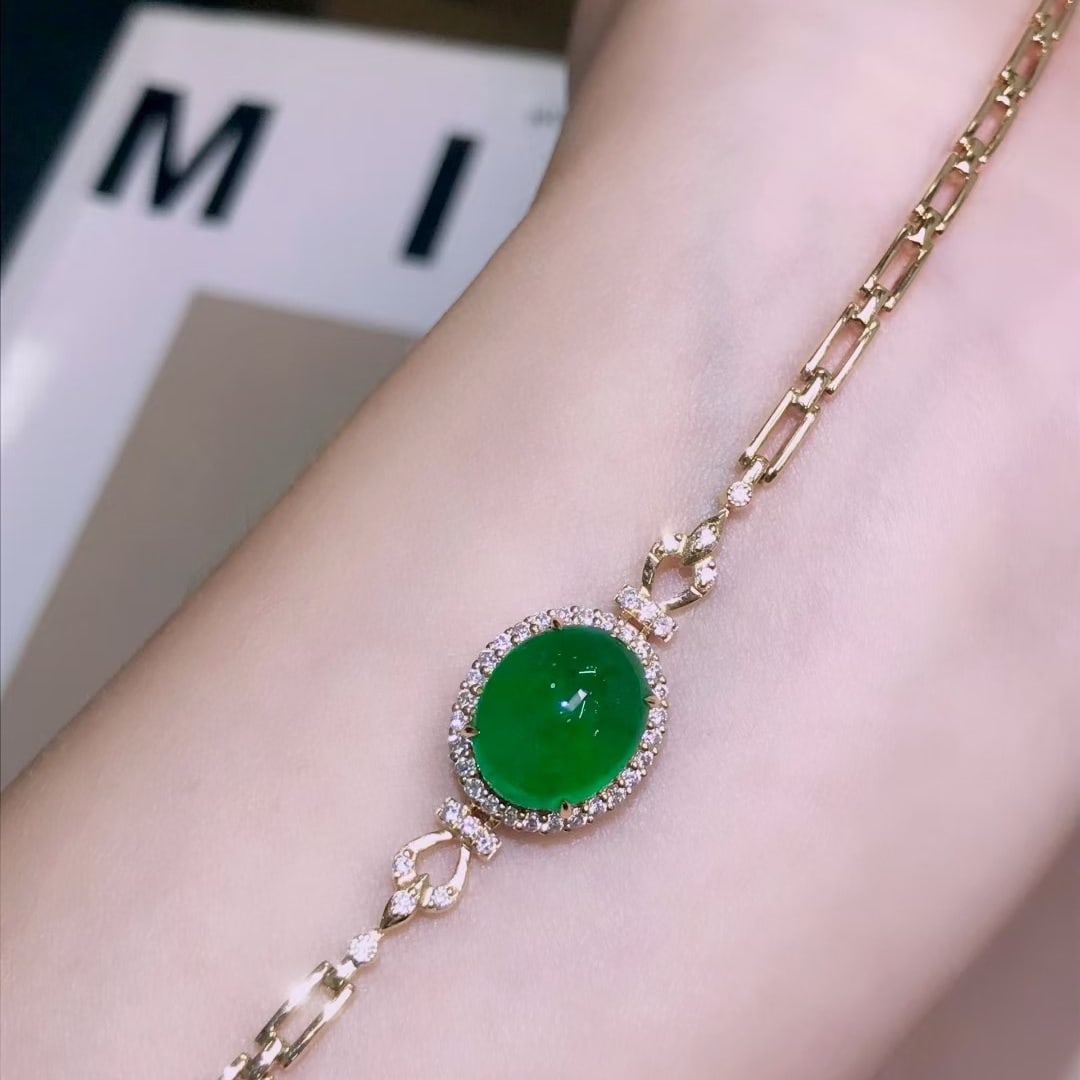 14k Gold 3.6 Ct Vivid Green Natural Emerald & Diamond Bracelet - 2