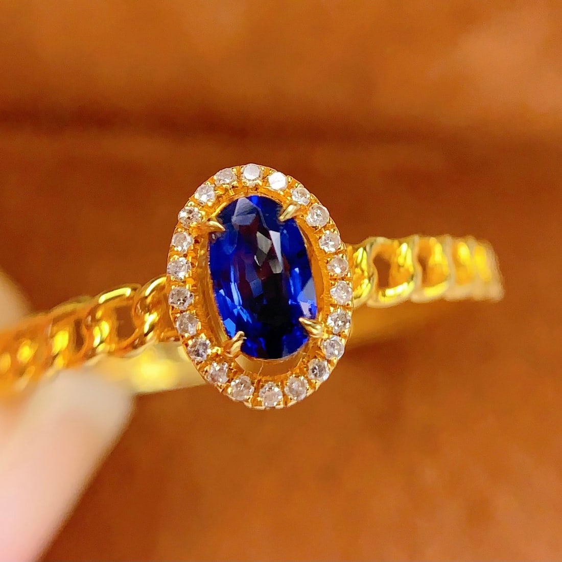 14k Gold 0.45 Ct Natural Sapphire & Diamond Ring - 3
