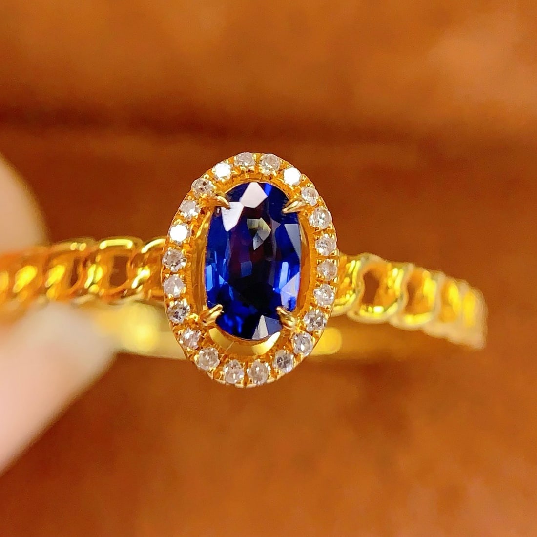 14k Gold 0.45 Ct Natural Sapphire & Diamond Ring - 4