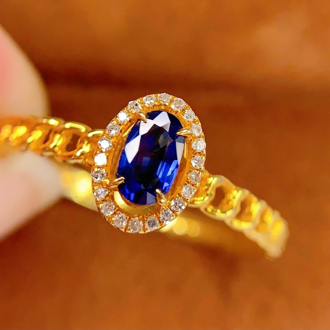 14k Gold 0.45 Ct Natural Sapphire & Diamond Ring - 5
