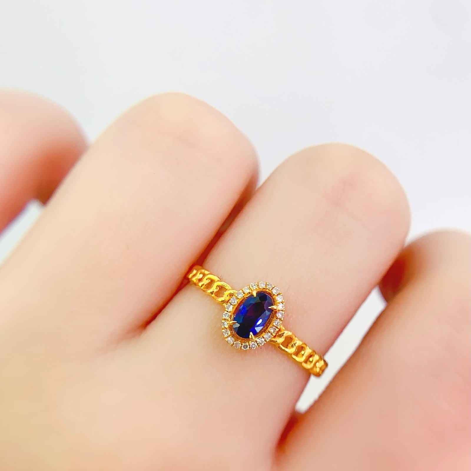 14k Gold 0.45 Ct Natural Sapphire & Diamond Ring - 6