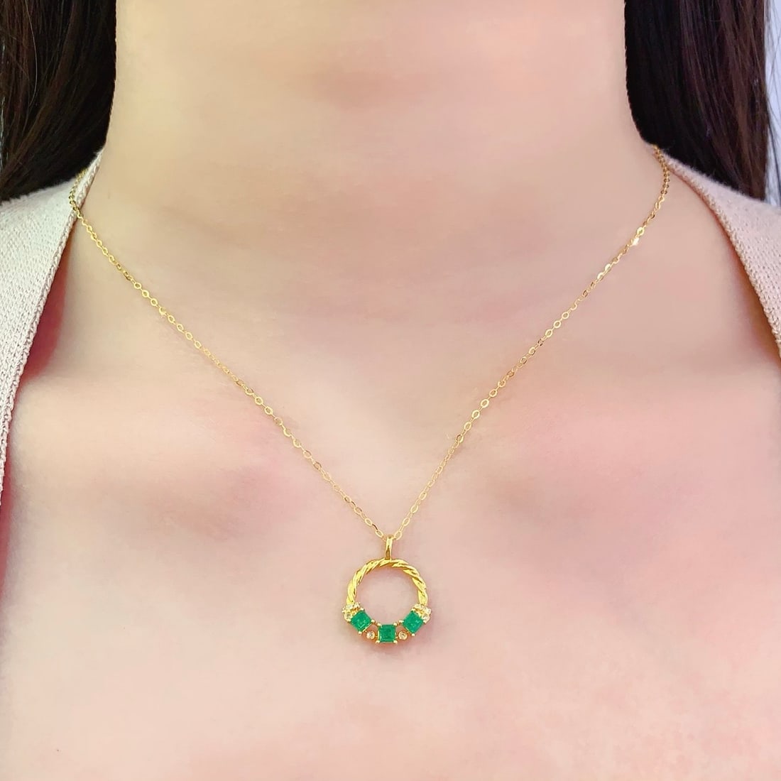 14k Gold 0.8 Ct Natural Emerald & Diamond Pendant( Without Chain ) - 6