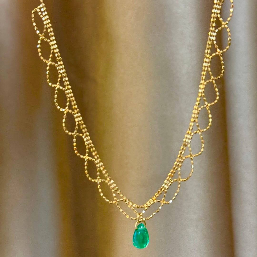 14k Gold 3 Ct Natural Emerald Necklace - 2