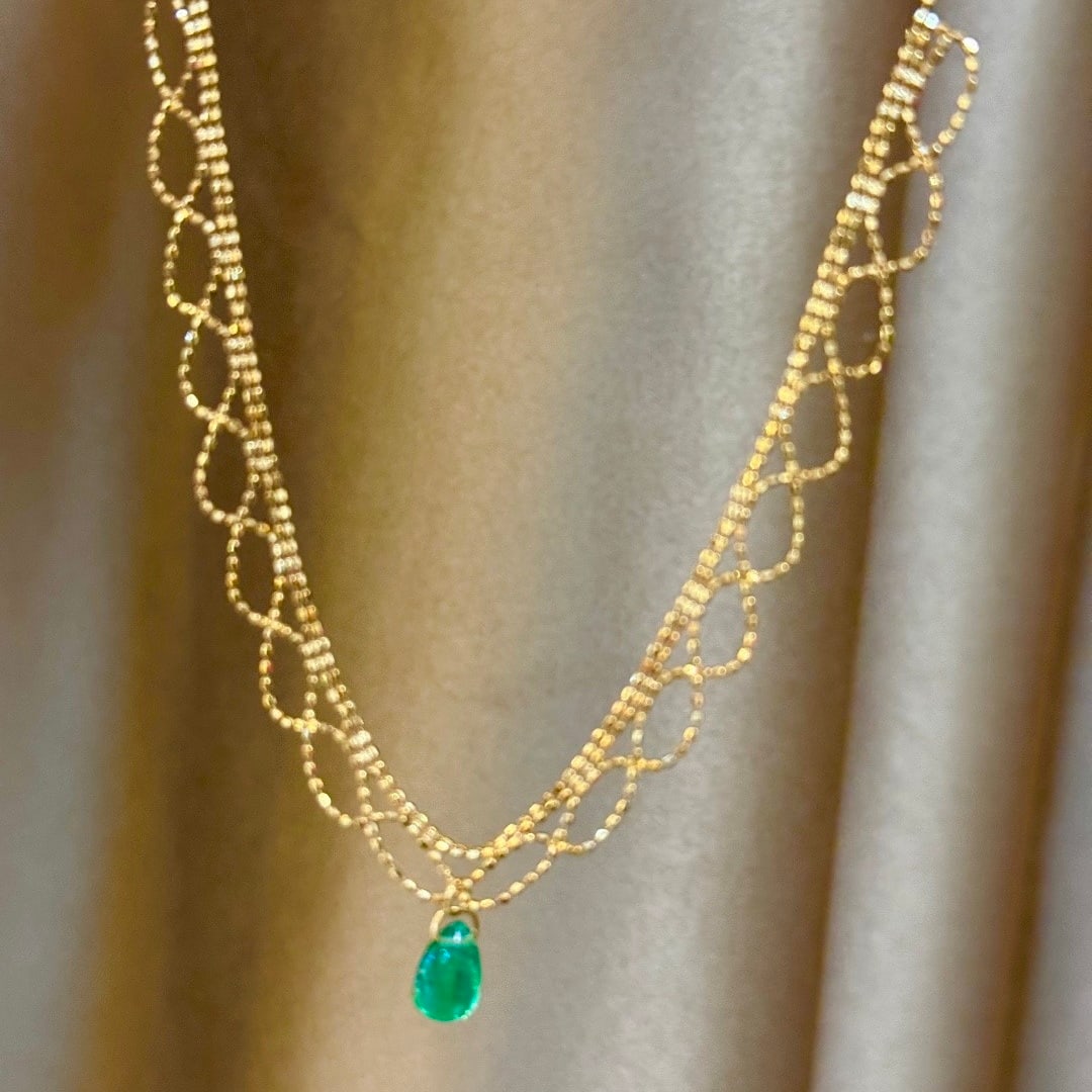 14k Gold 3 Ct Natural Emerald Necklace - 3