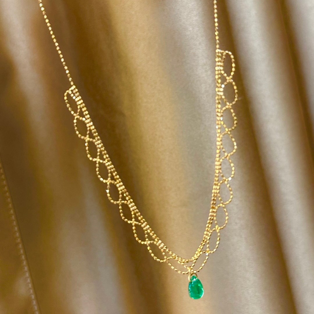 14k Gold 3 Ct Natural Emerald Necklace - 6