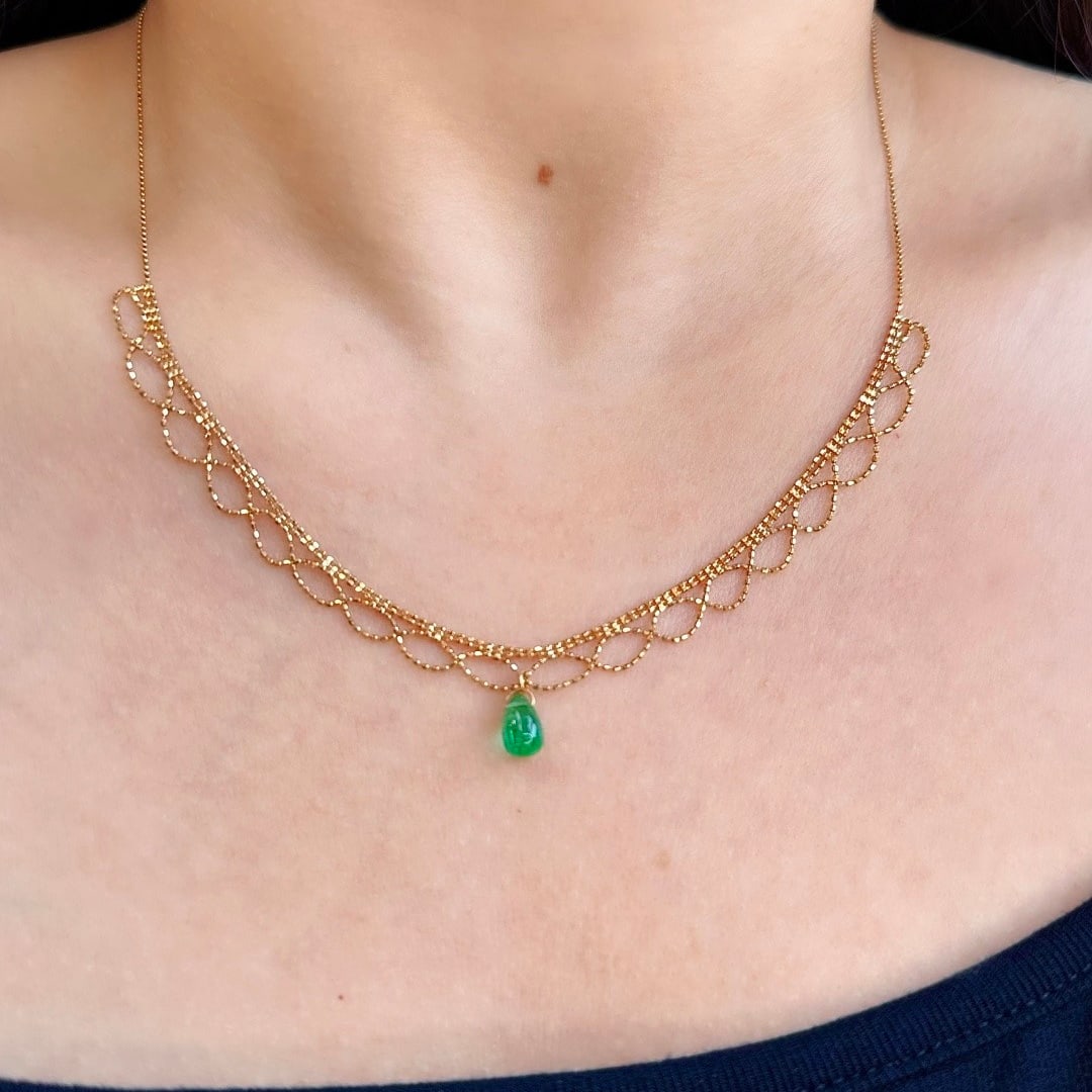 14k Gold 3 Ct Natural Emerald Necklace - 7