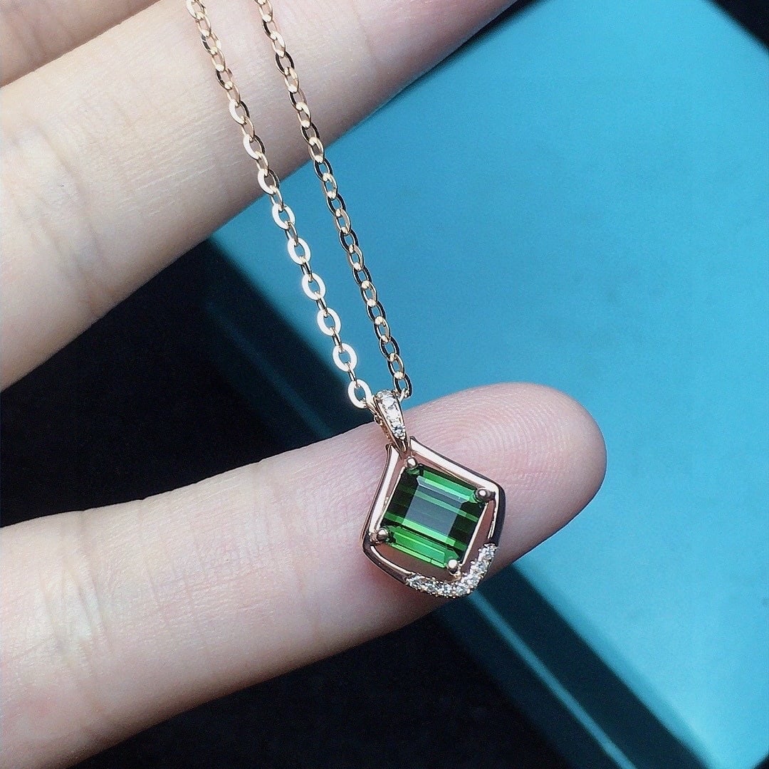 14k Gold 1.0 Ct Natural Tourmaline & Diamond Necklace - 2