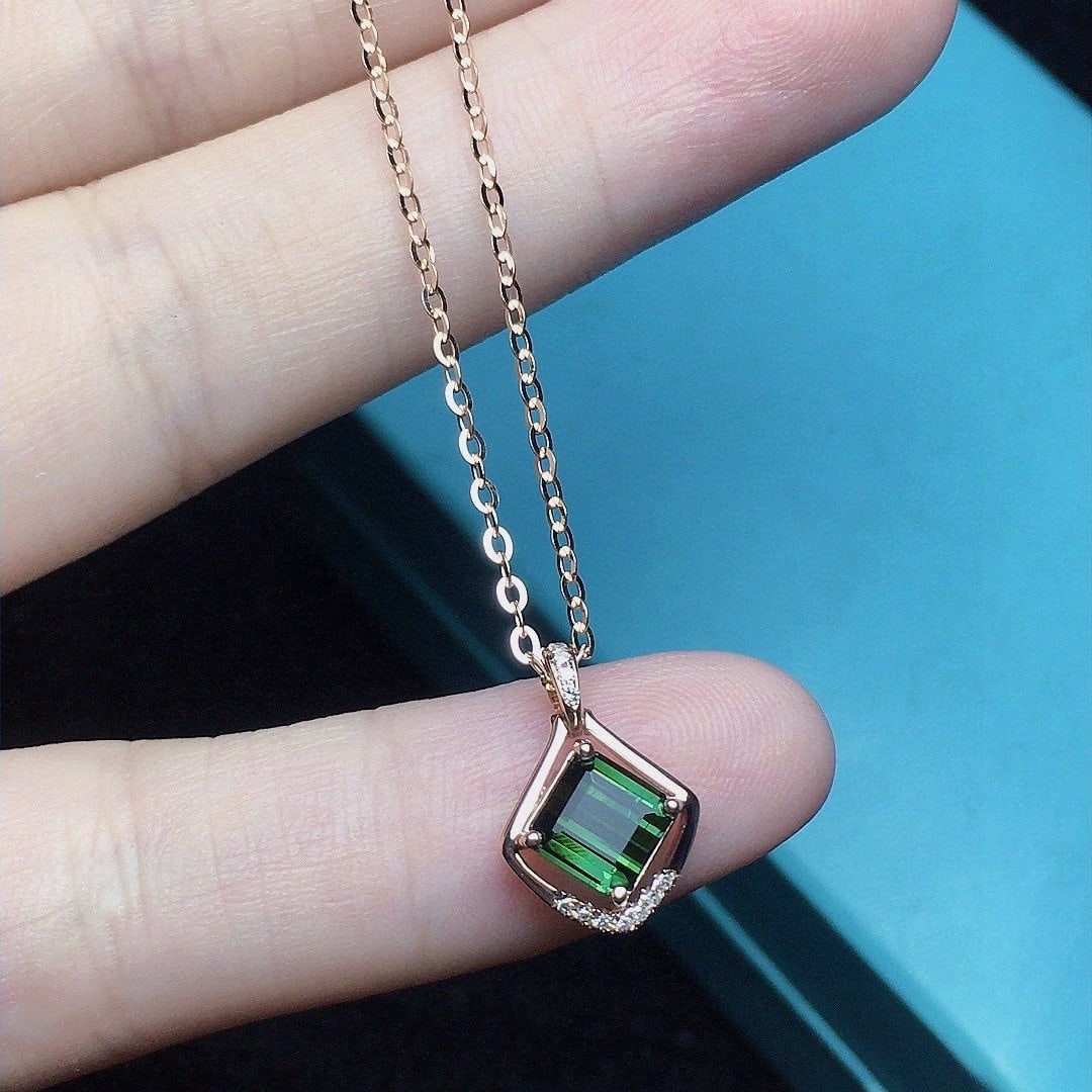 14k Gold 1.0 Ct Natural Tourmaline & Diamond Necklace - 3