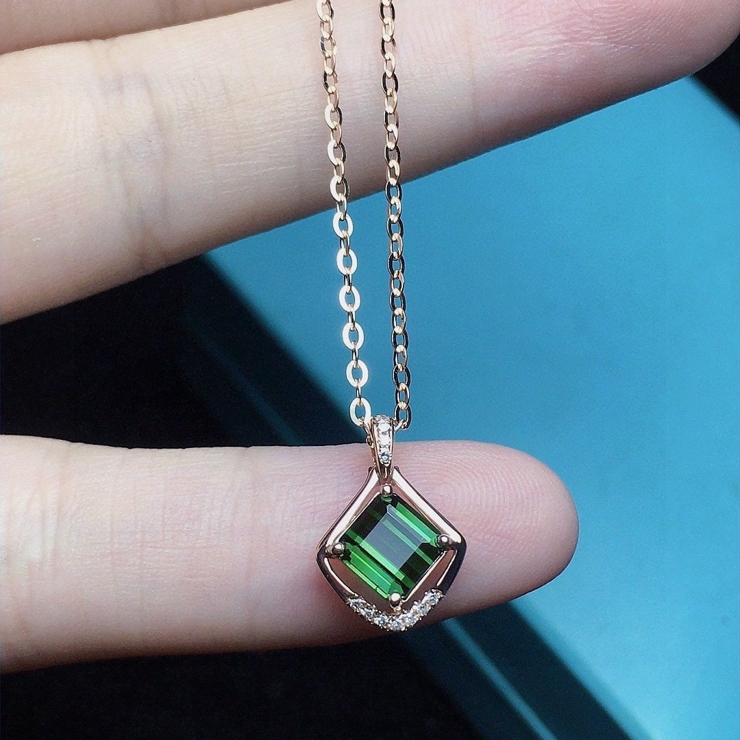 14k Gold 1.0 Ct Natural Tourmaline & Diamond Necklace - 4
