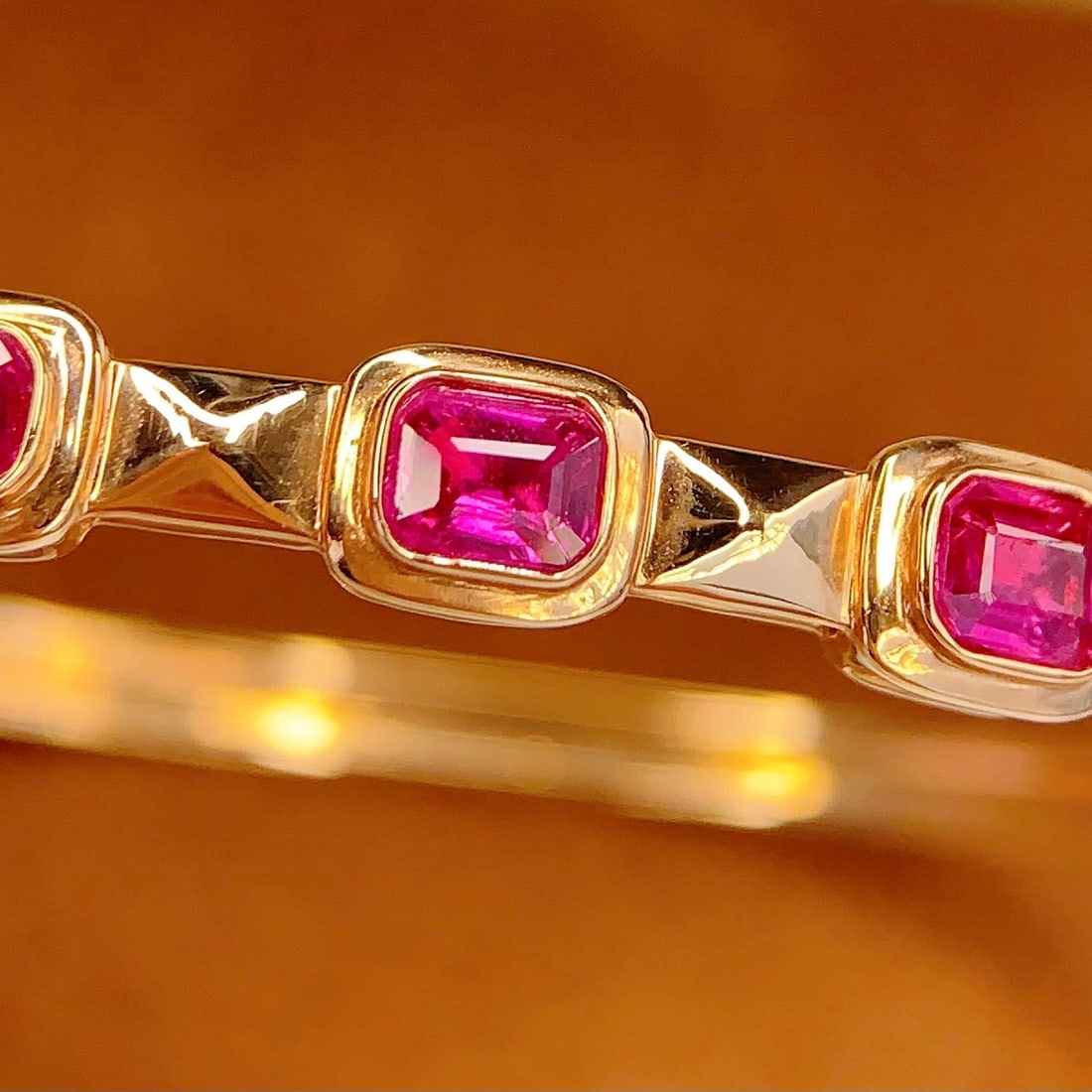 14k Gold 3 Ct Natural Ruby Bangle - 2