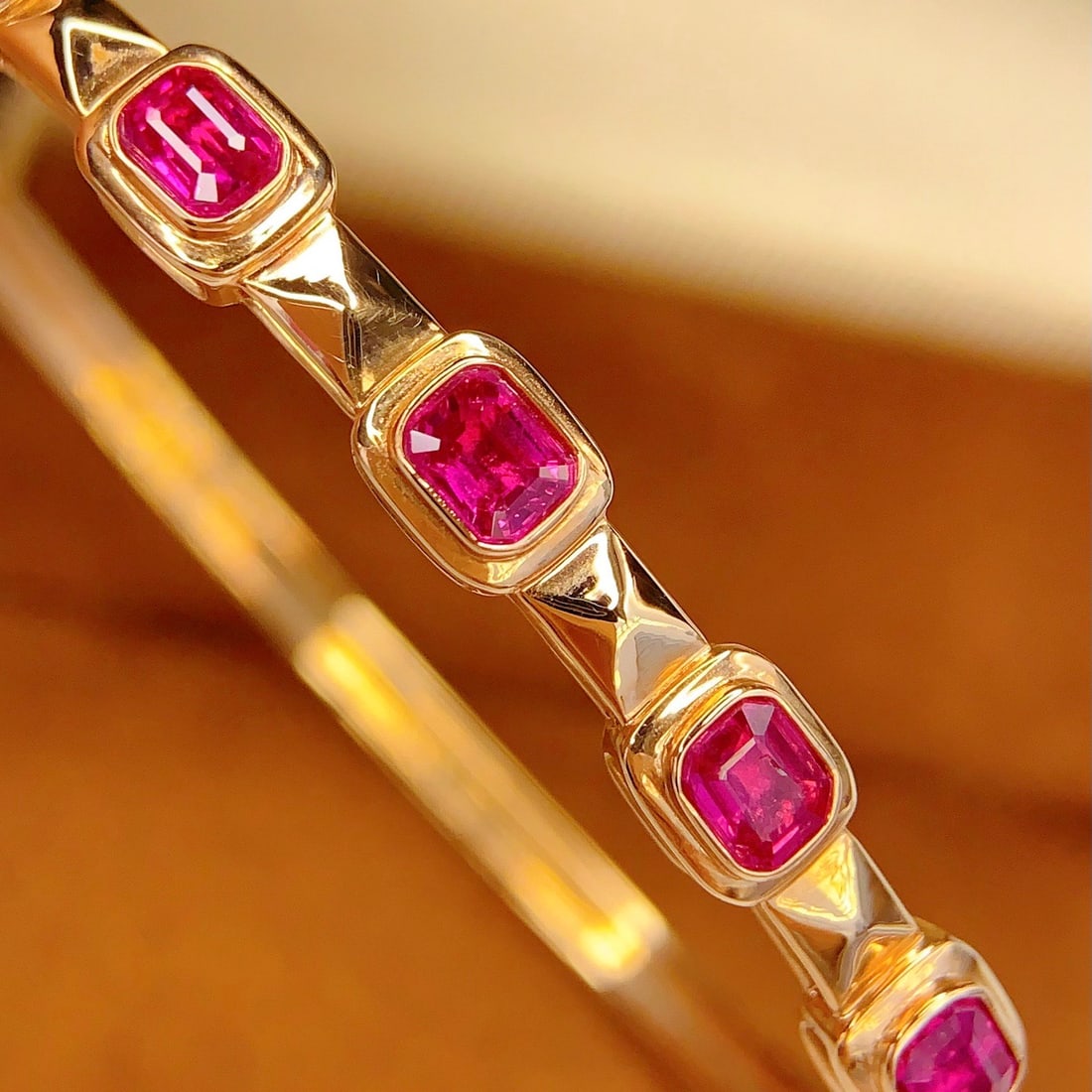 14k Gold 3 Ct Natural Ruby Bangle - 3