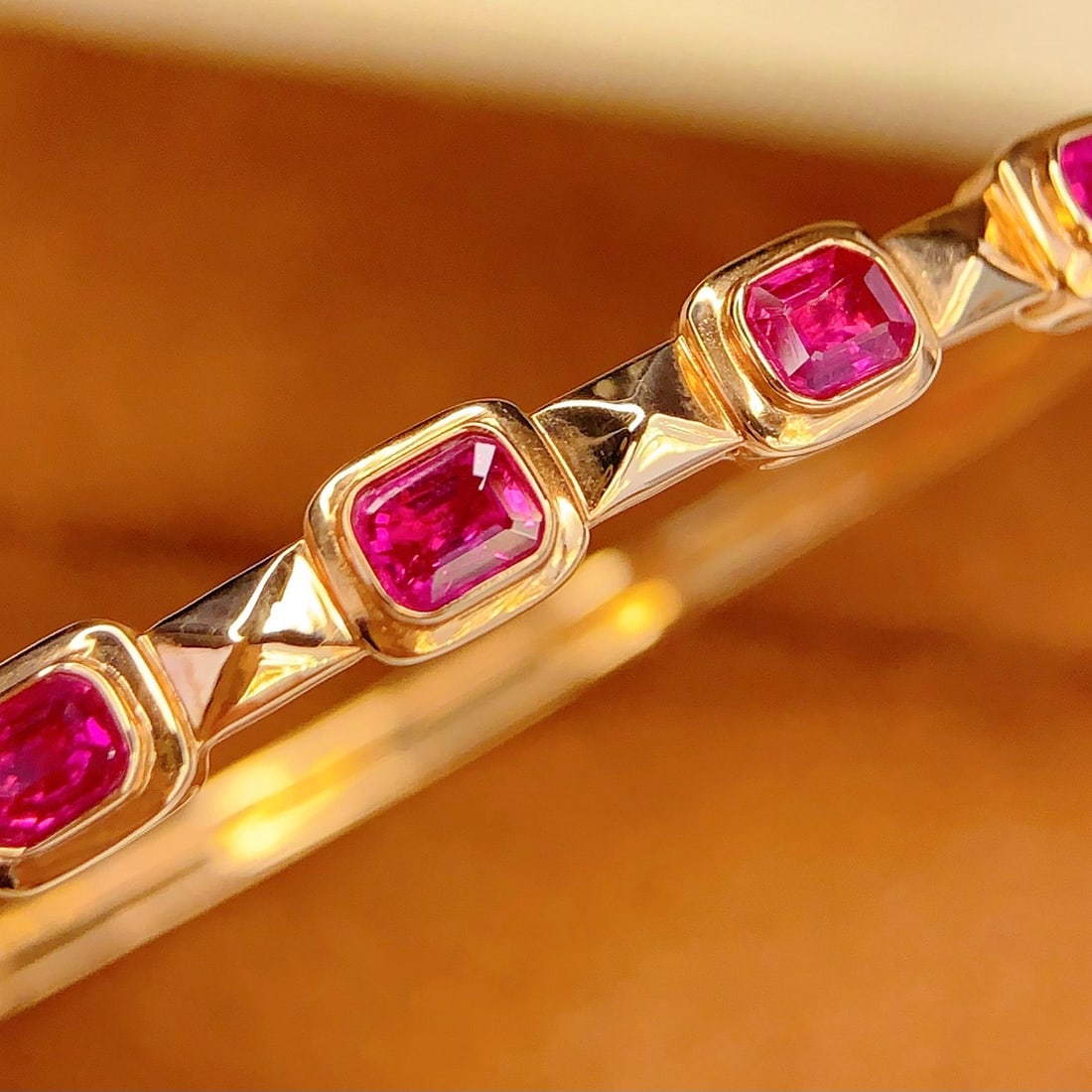 14k Gold 3 Ct Natural Ruby Bangle - 5