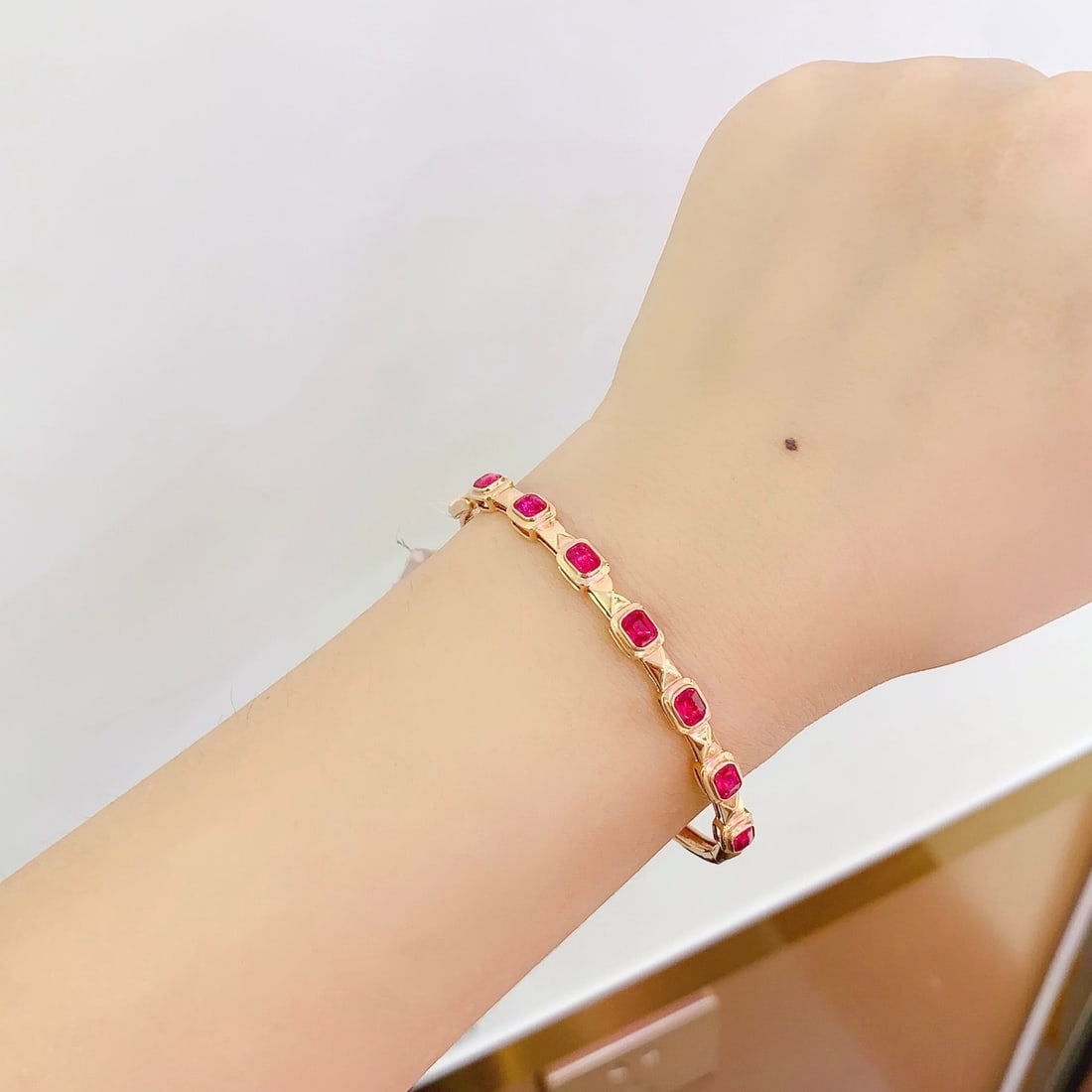 14k Gold 3 Ct Natural Ruby Bangle - 6