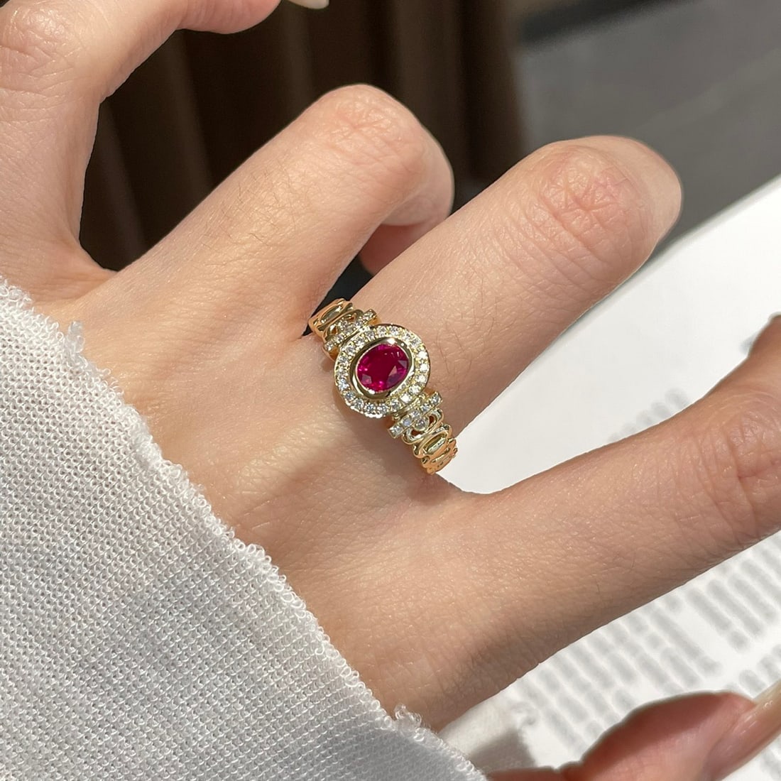 14k Gold 0.45 Ct Natural Ruby & Diamond Ring - 4