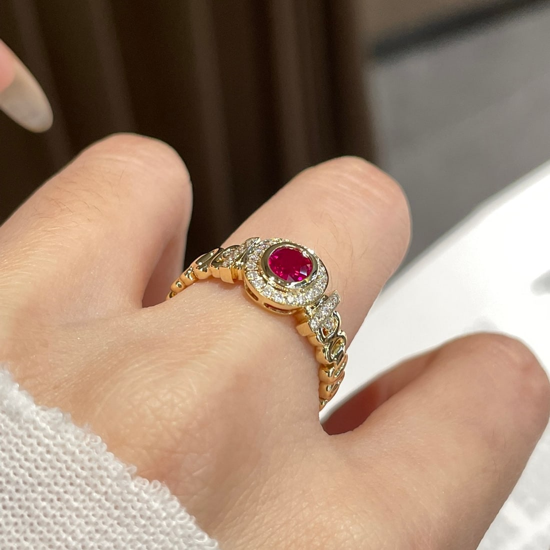 14k Gold 0.45 Ct Natural Ruby & Diamond Ring - 6