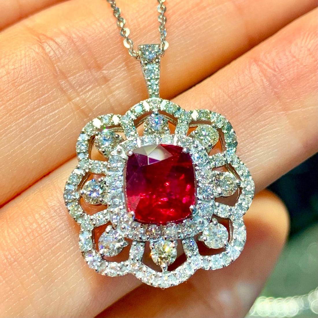 14k Gold 4.06 Ctw Natural Ruby & Diamond Pendant( Without Chain ) - 2
