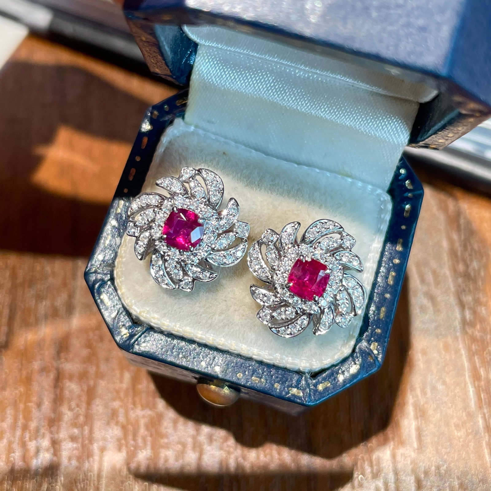 14k Gold 0.54 Ct Natural Ruby & Diamond Earrings - 2