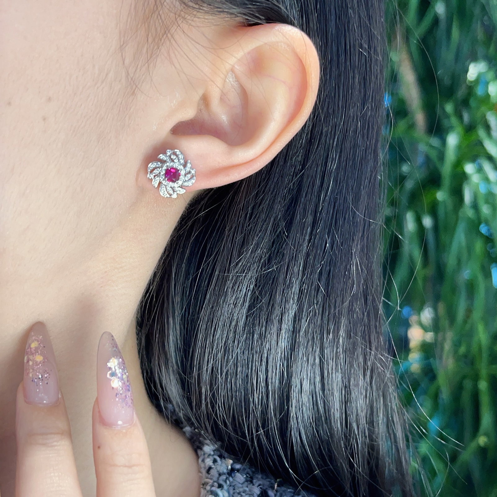14k Gold 0.54 Ct Natural Ruby & Diamond Earrings - 5