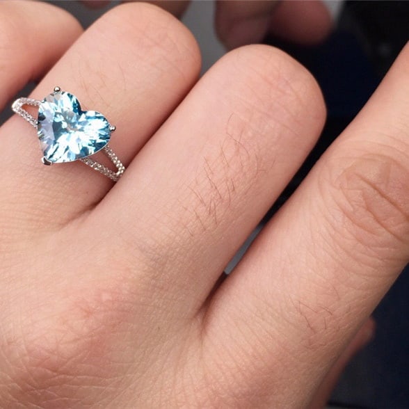 14k Gold 3.05 Ct Natural Aquamarine & Diamond Ring - 5