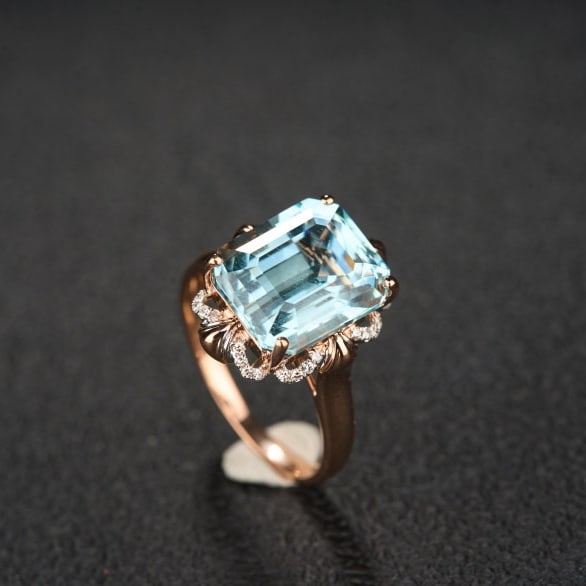 14k Gold 5.72 Ct Natural Aquamarine & Diamond Ring - 6